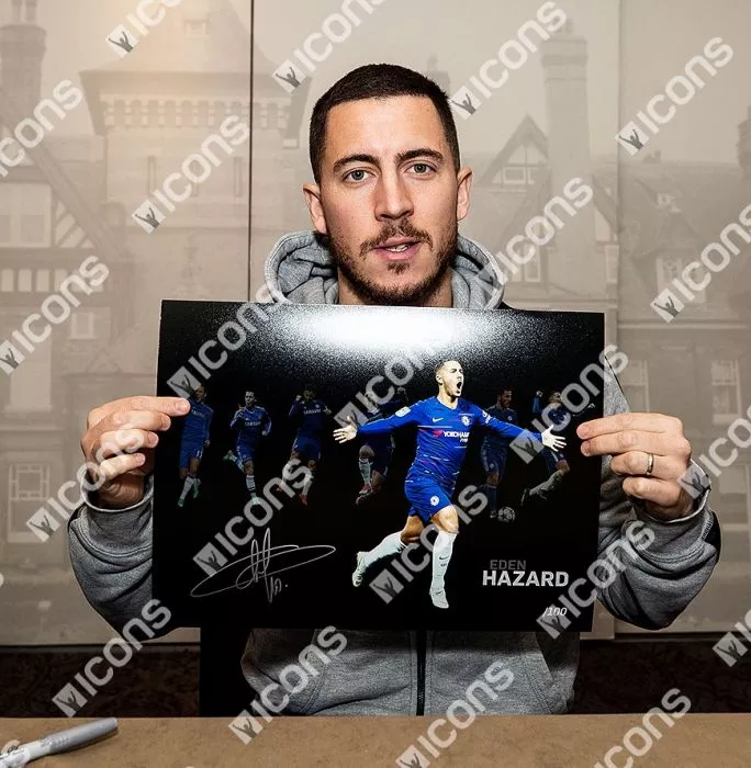 Icons Eden Hazard Signed Chelsea Artwork: 100 Chelsea Goals