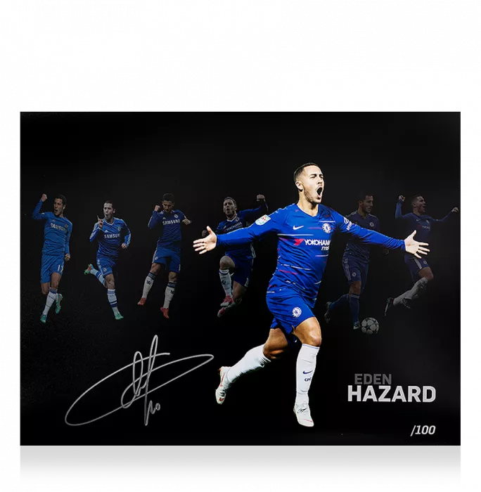 icons Eden Hazard Signed Chelsea Artwork: 100 Chelsea Goals