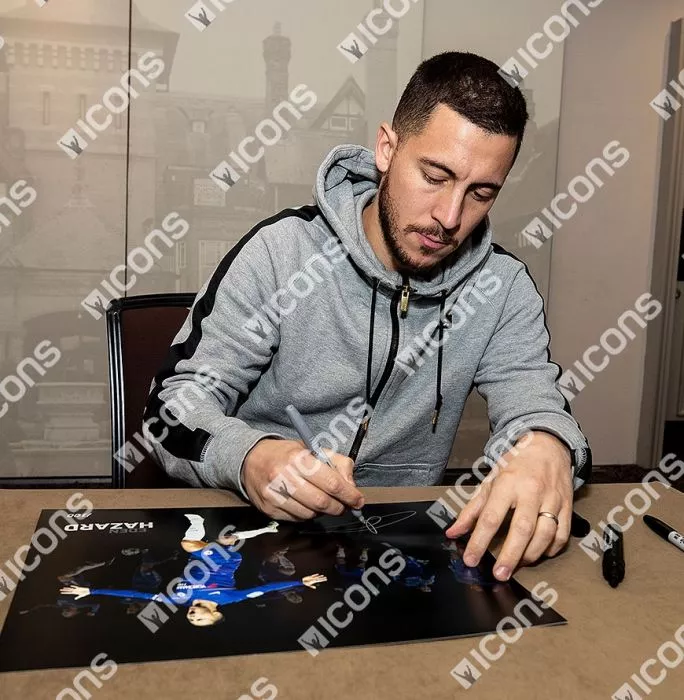 Icons Eden Hazard Signed Chelsea Artwork In Black Wooden Frame: 100 Chelsea Goals