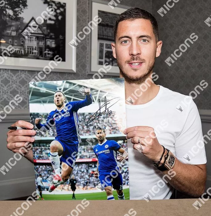 Icons Eden Hazard Signed Chelsea Photo In Black Wooden Frame: Goal Vs Tottenham Hotspur