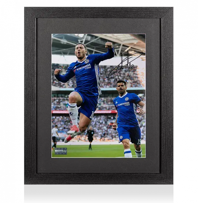 icons Eden Hazard Signed Chelsea Photo In Black Wooden Frame: Goal vs Tottenham Hotspur