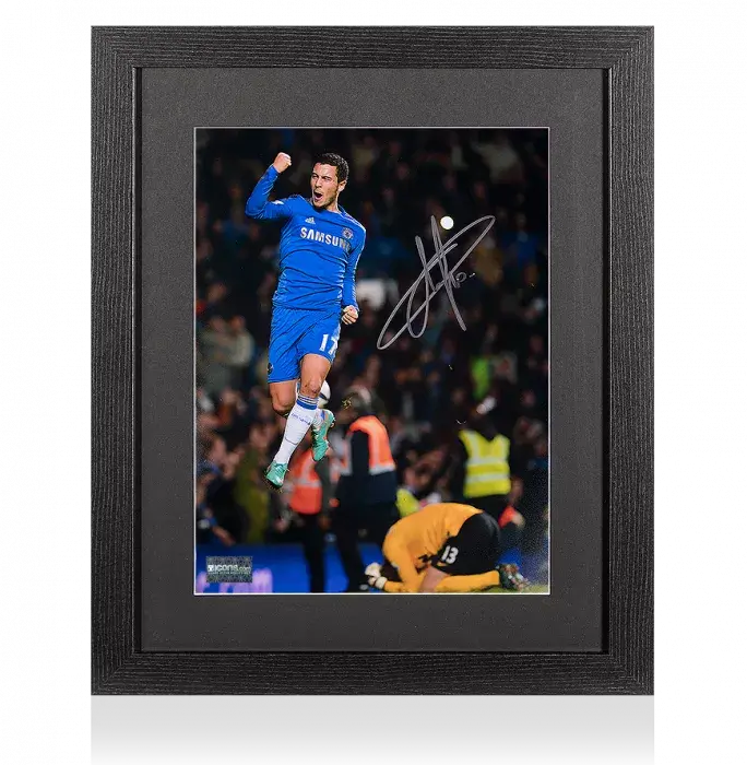 icons Eden Hazard Signed Chelsea Photo In Black Wooden Frame: Goal vs Manchester United