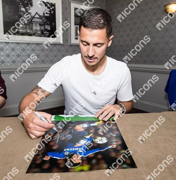Icons Eden Hazard Signed Chelsea Photo In Black Wooden Frame: Master Of The Ball