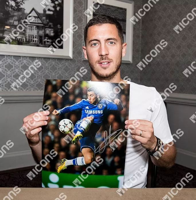 Icons Eden Hazard Signed Chelsea Photo In Black Wooden Frame: Master Of The Ball
