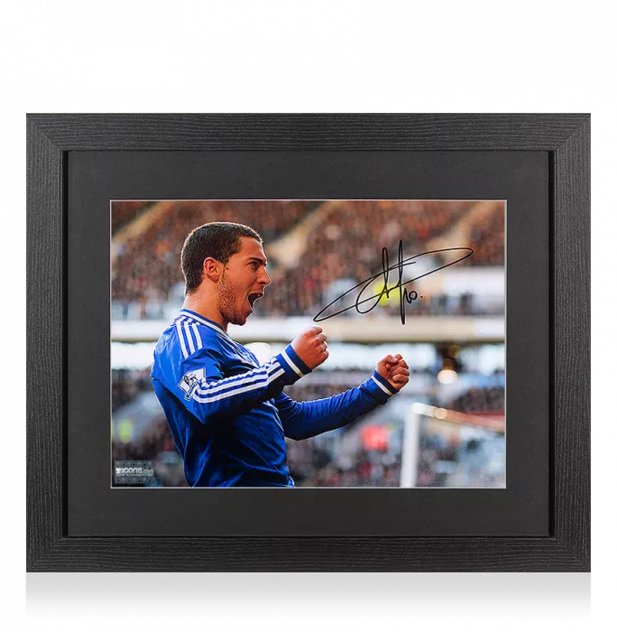 icons Eden Hazard Signed Chelsea Photo In Black Wooden Frame: Goal vs Hull City