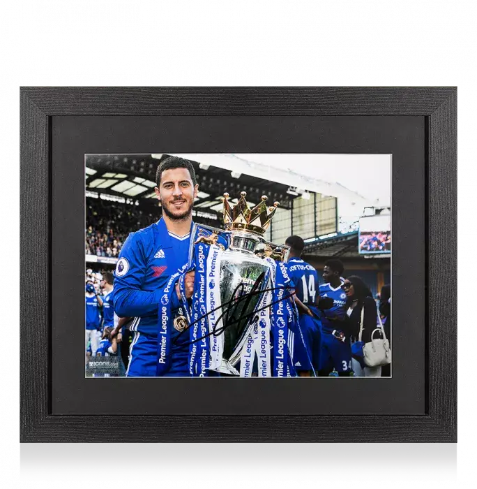 icons Eden Hazard Signed Chelsea Photo In Black Wooden Frame: 2016-17 Premier League Winner