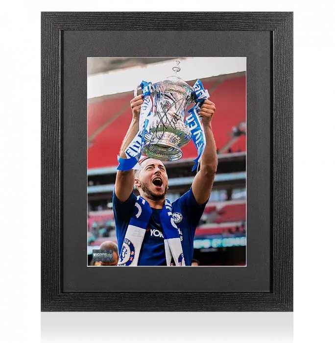 icons Eden Hazard Signed Chelsea Photo In Black Wooden Frame: 2018 FA Cup Winner