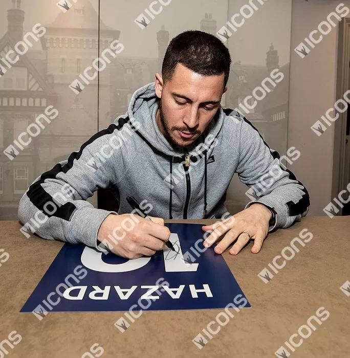 Icons Eden Hazard Signed Chelsea Shirt Print In Black Wooden Frame: Limited Edition 'Hazard 10'