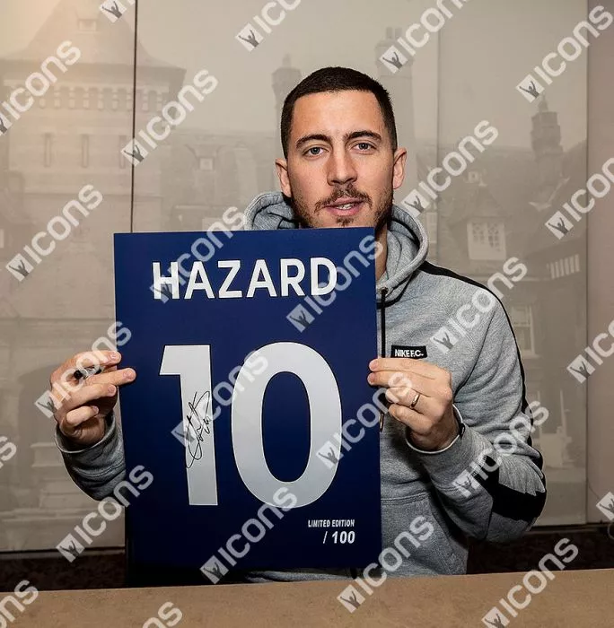Icons Eden Hazard Signed Chelsea Shirt Print In Black Wooden Frame: Limited Edition 'Hazard 10'