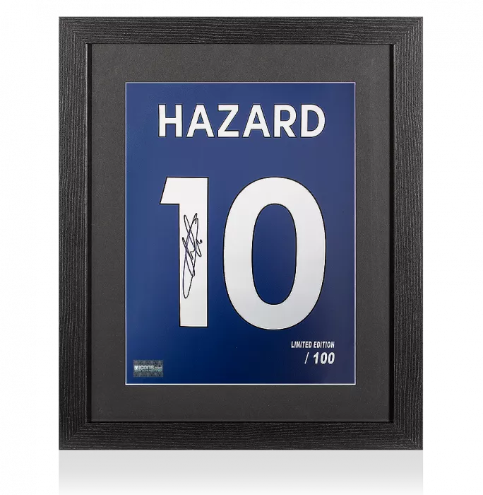 icons Eden Hazard Signed Chelsea Shirt Print In Black Wooden Frame: Limited Edition 'Hazard 10'
