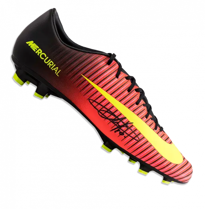 Icons Eden Hazard Signed Orange And Black Nike Mercurial Boot In Acrylic Display Case