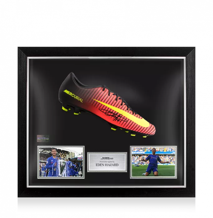 icons Eden Hazard Signed Orange and Black Nike Mercurial Boot In Bubble Frame: Option 1