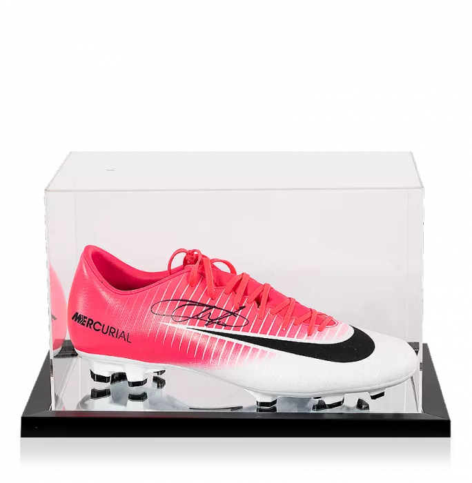 icons Eden Hazard Signed Pink and White Nike Mercurial Vapor XI Boot In Acrylic Display Case