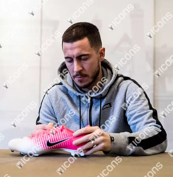 Icons Eden Hazard Signed Pink And White Nike Mercurial Vapor XI Boot