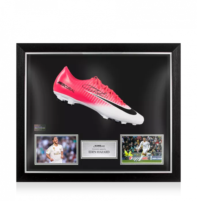 icons Eden Hazard Signed Pink and White Nike Mercurial Vapor XI Boot In Bubble Frame: Option 1