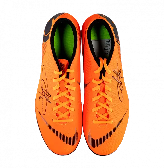 Icons Eden Hazard Signed Total Orange Nike Mercurial Vapor XII Boot In Acrylic Case
