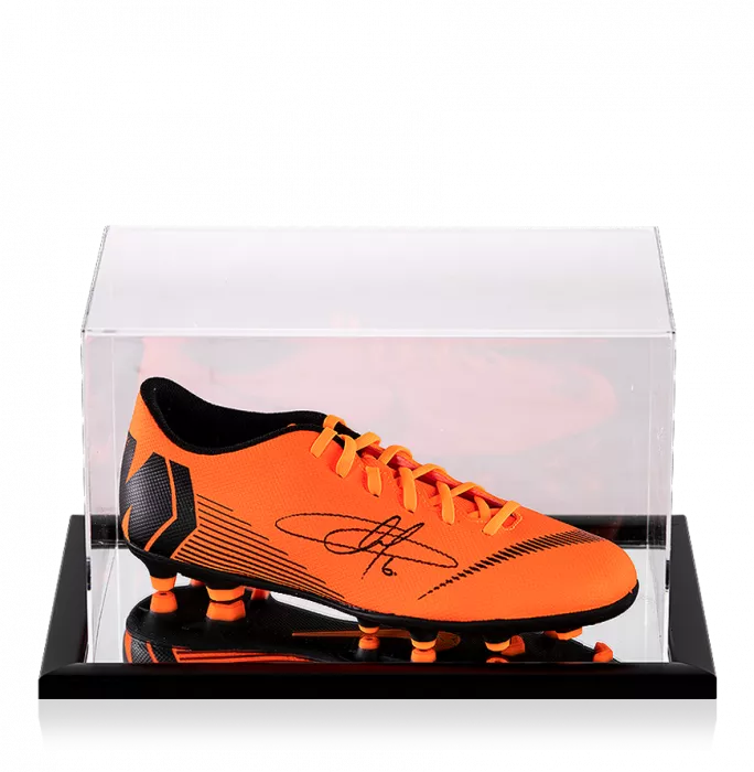 icons Eden Hazard Signed Total Orange Nike Mercurial Vapor XII Boot In Acrylic Case