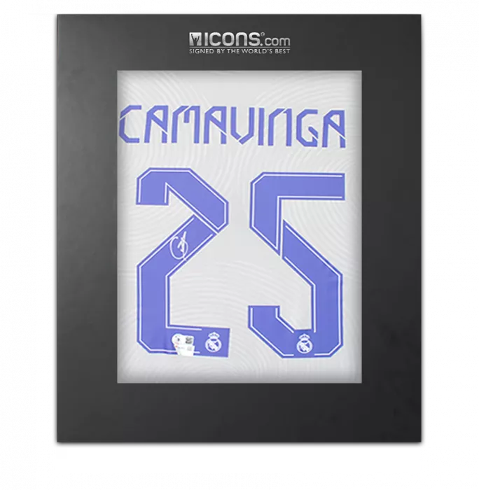 icons Eduardo Camavinga Back Signed Real Madrid 2021-22 Home Shirt In Deluxe Packaging
