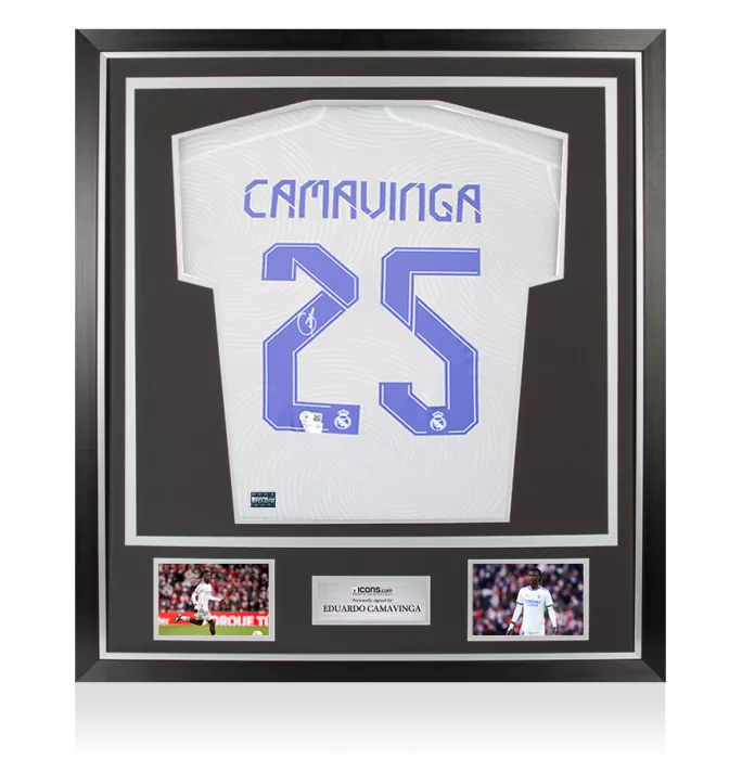 icons Eduardo Camavinga Back Signed Real Madrid 2021-22 Home Shirt In Classic Frame