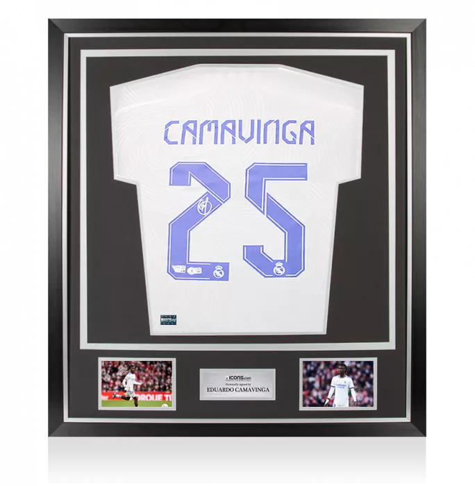 Icons Eduardo Camavinga Back Signed Real Madrid CF 2021-22 Home Shirt In Classic Frame
