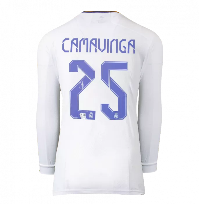Icons Eduardo Camavinga Official UEFA Champions League Back Signed And Hero Framed Real Madrid 2021-22 Home Shirt