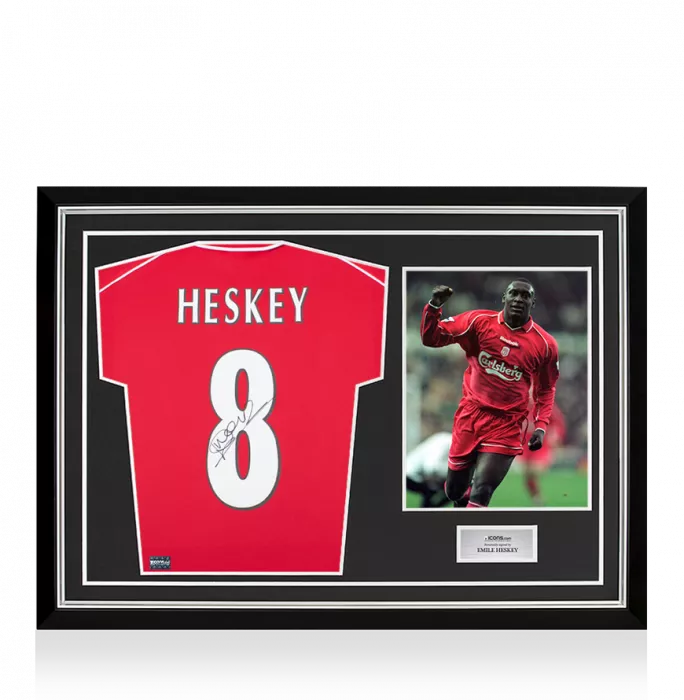 icons Emile Heskey Back Signed Liverpool 2000-02 Home Shirt In Hero Frame: Option 1