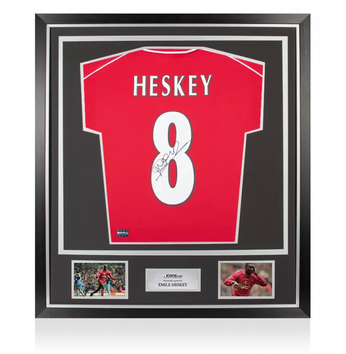 icons Emile Heskey Back Signed Liverpool 2000-02 Home Shirt In Classic Frame