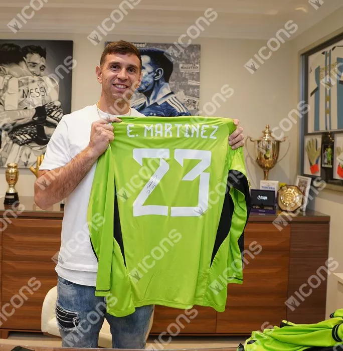 Icons Emiliano Martinez Back Signed Adidas TIRO Goalkeeper Shirt In Hero Frame: Option 1