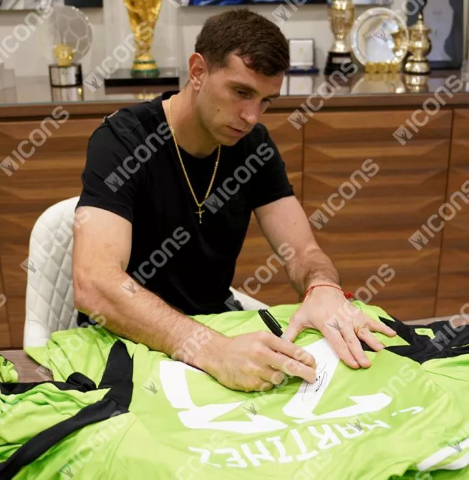 Icons Emiliano Martinez Back Signed Adidas TIRO Goalkeeper Shirt In Hero Frame: Option 1