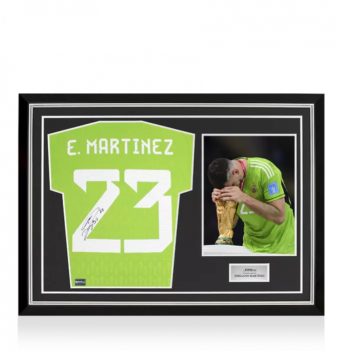 icons Emiliano Martinez Back Signed Adidas TIRO Goalkeeper Shirt In Hero Frame: Option 1