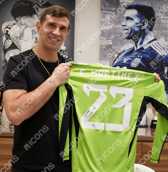 Icons Emiliano Martinez Back Signed Adidas TIRO Goalkeeper Shirt In Classic Frame