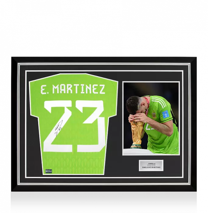 icons Emiliano Martinez Back Signed Adidas TIRO Goalkeeper Shirt In Hero Frame: Option 1