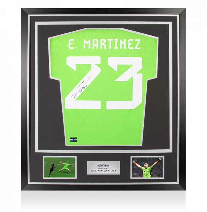 icons Emiliano Martinez Back Signed Argentina 2022 Home Goalkeeper Shirt In Classic Frame