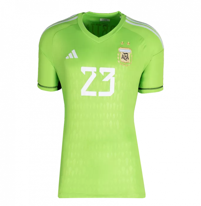 Icons Emiliano Martinez Back Signed Argentina 2022 Home Goalkeeper Shirt In Hero Frame: Option 1