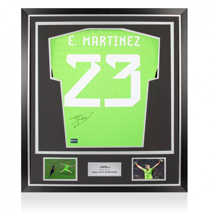 icons Emiliano Martinez Back Signed Argentina 2022 Home Goalkeeper Shirt In Classic Frame
