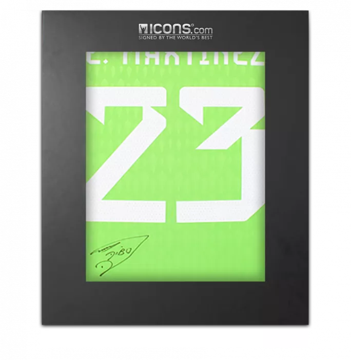 icons Emiliano Martinez Back Signed Argentina 2022 Home Goalkeeper Shirt In Deluxe Packaging