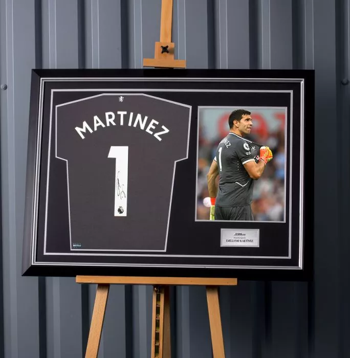 Icons Emiliano Martinez Back Signed Aston Villa 2022-23 Home Goalkeeper Shirt In Hero Frame: Option 1