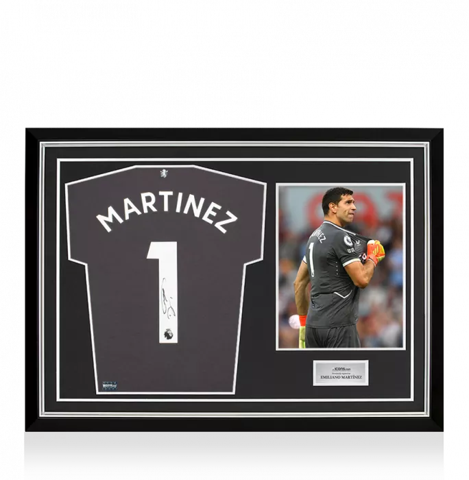 icons Emiliano Martinez Back Signed Aston Villa 2022-23 Home Goalkeeper Shirt In Hero Frame: Option 1