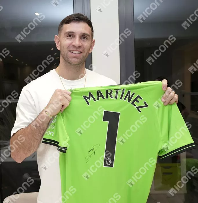 Icons Emiliano Martinez Back Signed Aston Villa 2023-24 Away Goalkeeper Shirt In Deluxe Packaging