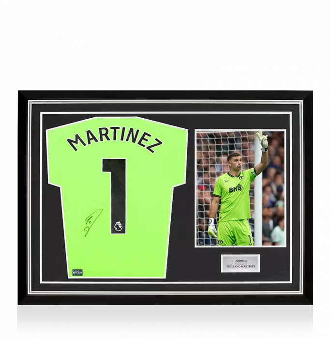 icons Emiliano Martinez Back Signed Aston Villa 2023-24 Away Goalkeeper Shirt In Hero Frame: Option 1
