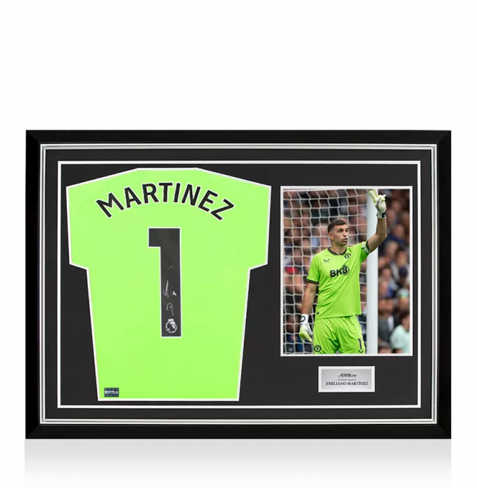 icons Emiliano Martinez Back Signed Aston Villa 2023-24 Away Goalkeeper Shirt: Signed in Silver In Hero Frame: Option 1