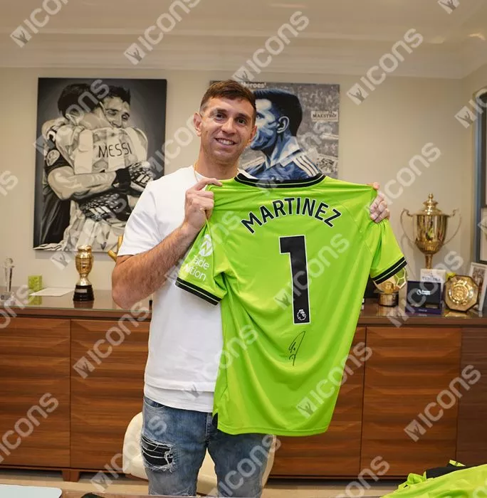 Icons Emiliano Martinez Back Signed Aston Villa 2023-24 Away Goalkeeper Shirt: Signed In Black In Hero Frame: Option 1