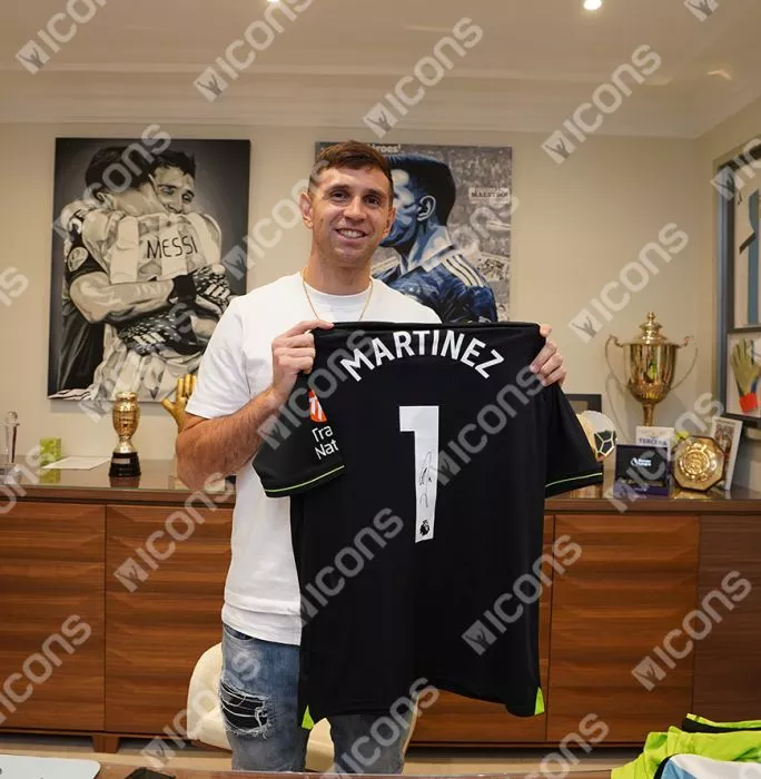 Icons Emiliano Martinez Back Signed Aston Villa 2023-24 Home Goalkeeper Shirt In Hero Frame: Option 1