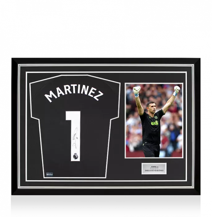 icons Emiliano Martinez Back Signed Aston Villa 2023-24 Home Goalkeeper Shirt In Hero Frame: Option 1