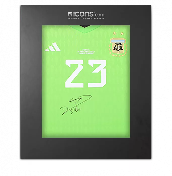 icons Emiliano Martinez Front Signed Argentina 2022 Home Goalkeeper Shirt In Deluxe Packaging