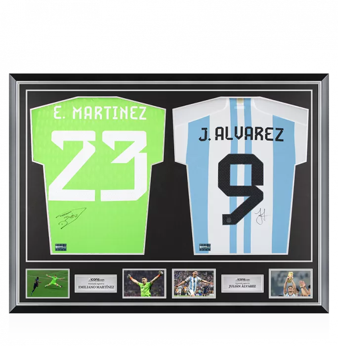 icons Emiliano Martinez & Julian Alvarez Signed Argentina Home Shirts In Classic Dual Frame