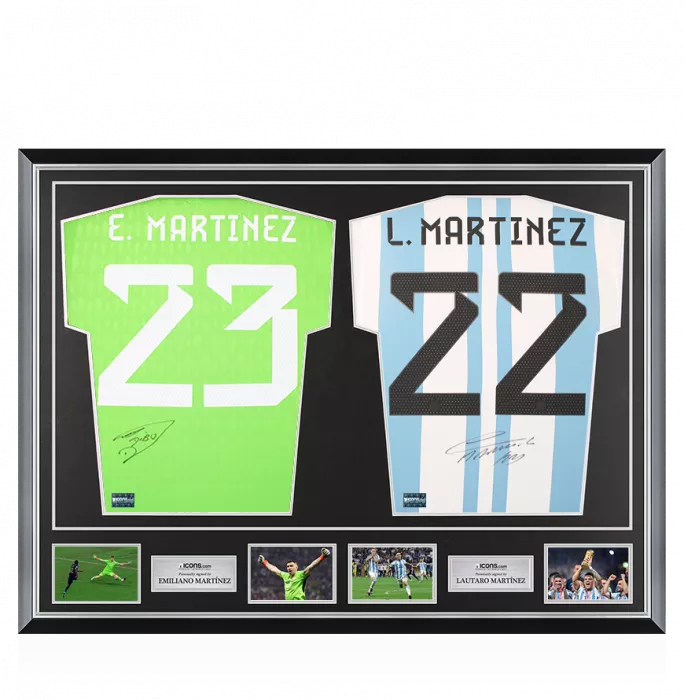 icons Emiliano Martinez & Lautaro Martinez Signed Argentina Home Shirts In Classic Dual Frame