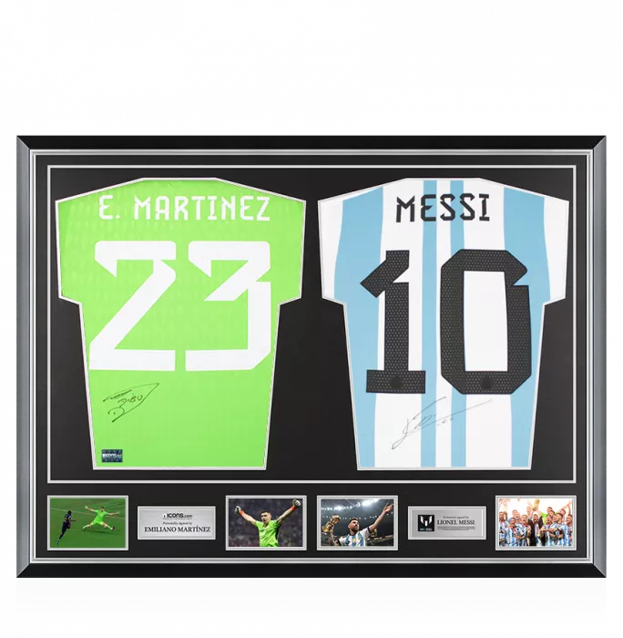 icons Emiliano Martinez & Lionel Messi Signed Argentina Home Shirts In Classic Dual Frame