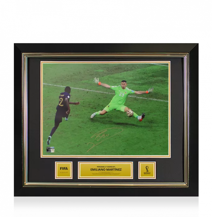 icons Emiliano Martinez Official 2022 FIFA World Cup™ Signed and Framed Argentina Photo: Iconic World Cup Final Save
