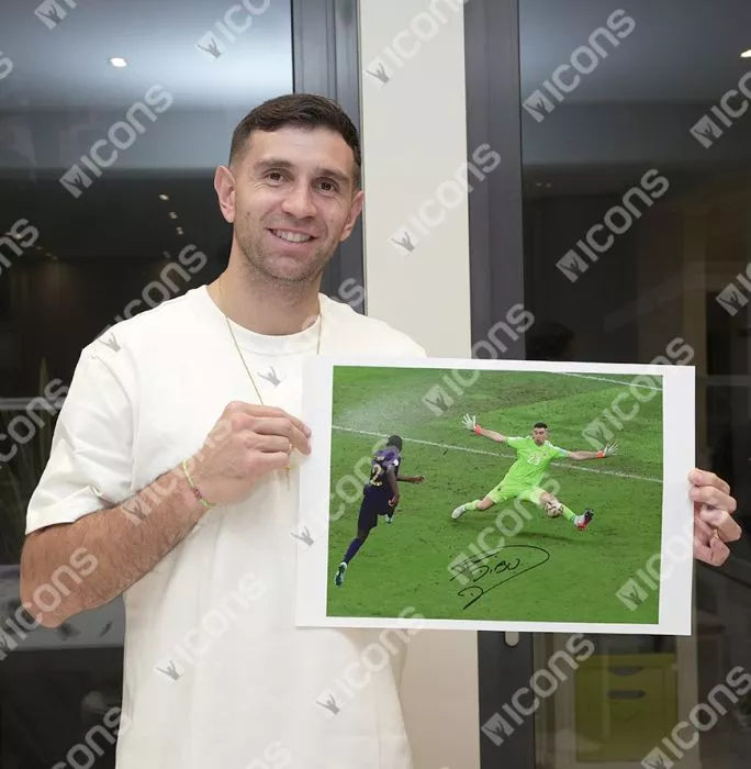Icons Emiliano Martinez Official 2022 FIFA World Cup™ Signed And Framed Argentina Photo: Iconic World Cup Final Save